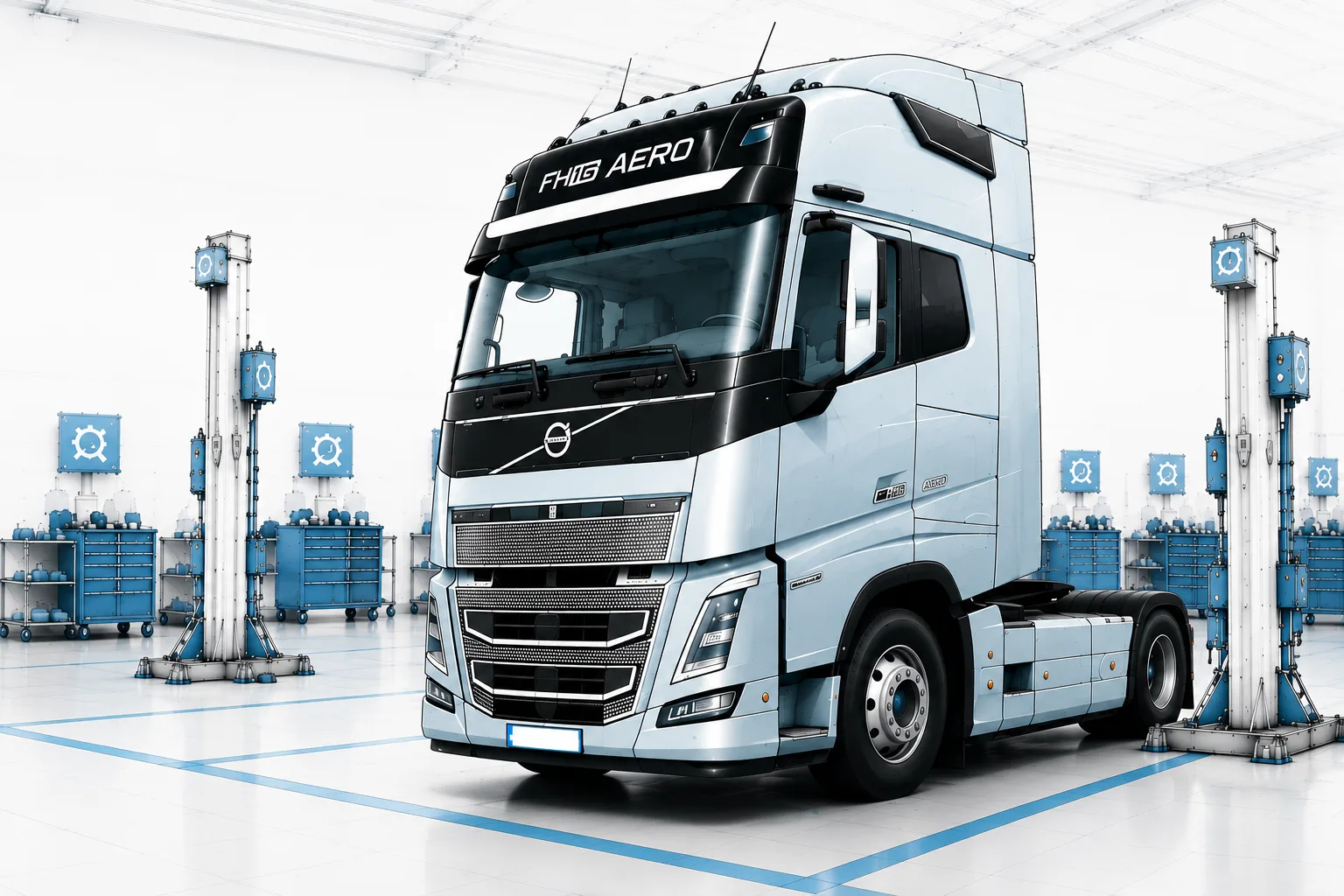 Volvo FH16 Aero presso un'officina per veicoli industriali